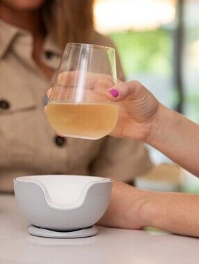 Vochill Stone Gray Stemless Wine Beverage Drink Chiller Refreezable Cradle